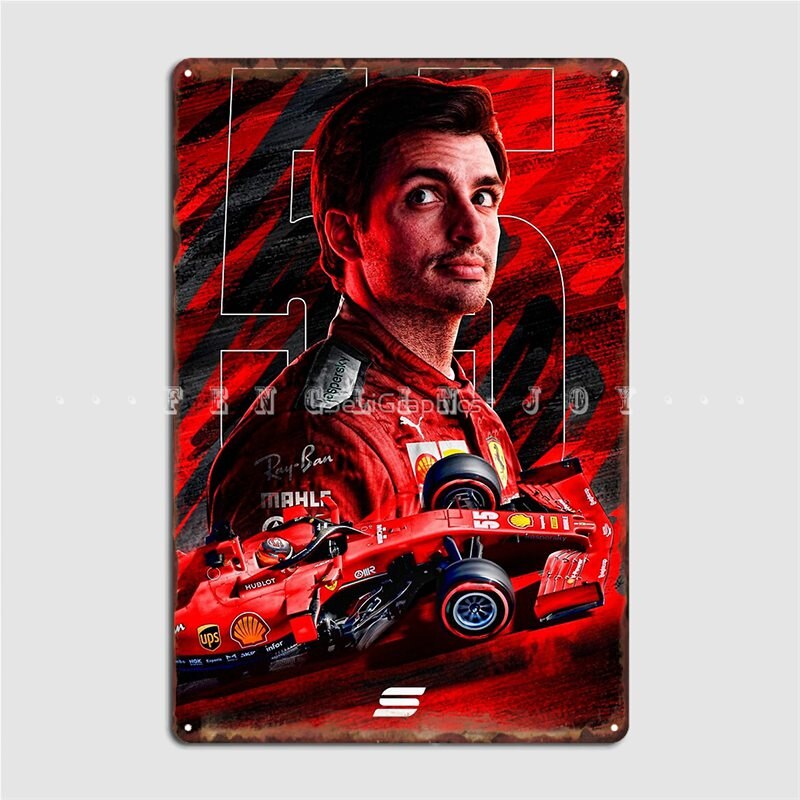 F1 Ferrari Driver Carlos Sainz 55 Poster Metal Plaque Retro Poster Art Gift Fan Merchandise Decor