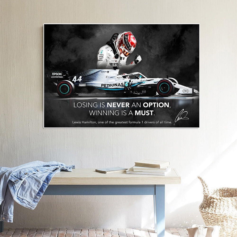 F1 Mercedes AMG Petronas Team Grand Prix Champion Lewis Hamilton Portrait & Quote on Canvas | Best Gift for him or her | Formula 1 Gifts