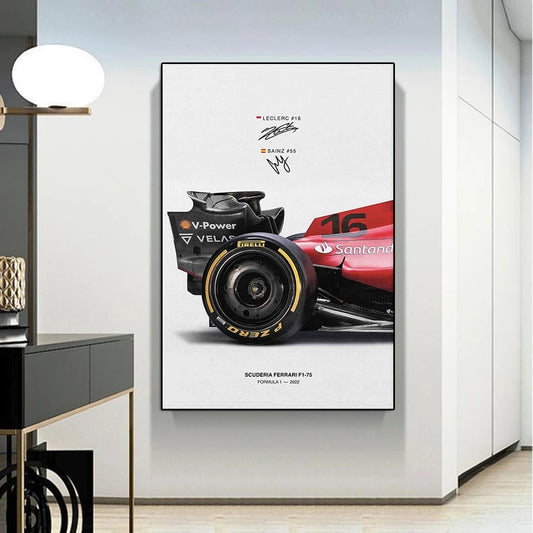F1 Grand Prix F1-75 on Canvas Leclerc 16 Ferrari Legendary Racing Home Decor Gift