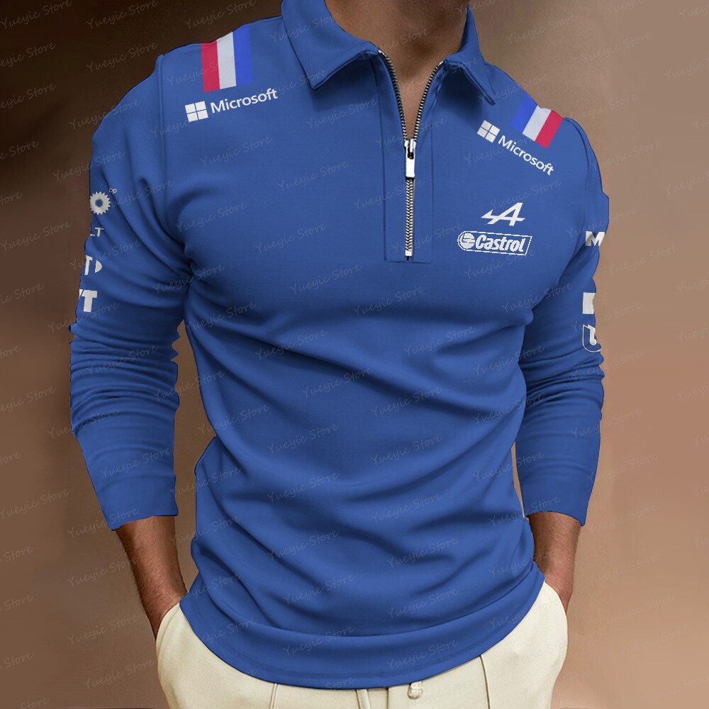 F1 Team Alpine 3/4 Zip Polo Shirt Long Sleeve Men's Fan Merchandise Apparel