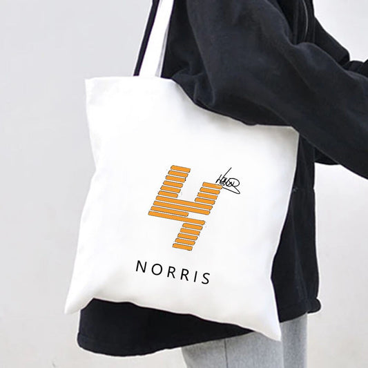 F1 Mclaren Team Driver Superstar Lando Norris 4 Canvas Shoulder Cotton Tote Bag Great Gift Fan Merchandise