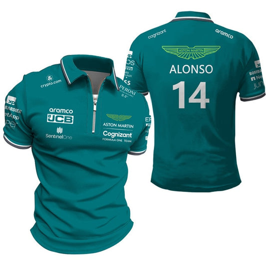 F1 Aston Martin Team 3/4 Zip Men's Polo Shirt Alonso Stroll Fan Merchandise