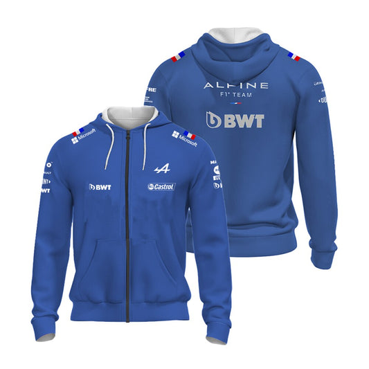F1 Alpine Team Hoodie Full Zip Unisex Formula 1 Fan Merchandise