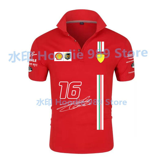 F1 Ferrari Team Driver Charles Leclerc 16 Men's Polo Shirt Slim Fit Fan Merchandise
