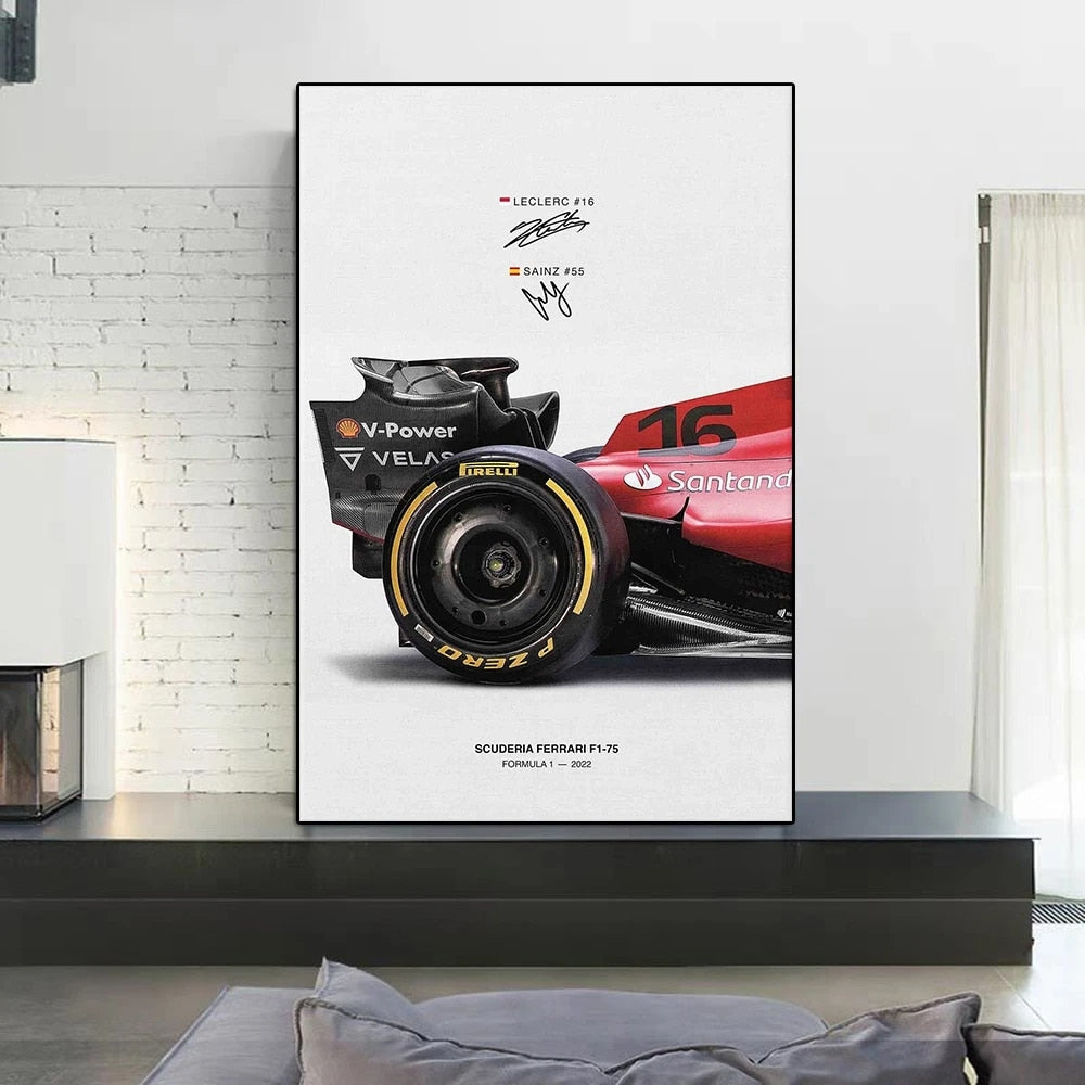 F1 Grand Prix F1-75 on Canvas Leclerc 16 Ferrari Legendary Racing Home Decor Gift