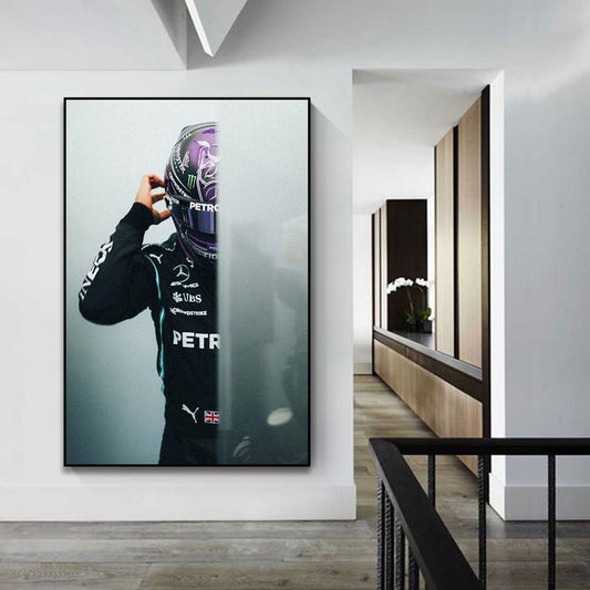 F1 AMG Mercedes Superstar Driver Lewis Hamilton Iconic Purple Helmet Print Canvas Gift Home Decor