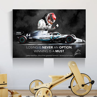 F1 Mercedes AMG Petronas Team Grand Prix Champion Lewis Hamilton Portrait & Quote on Canvas | Best Gift for him or her | Formula 1 Gifts
