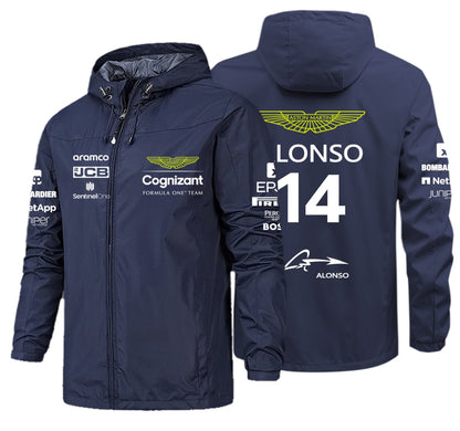 F1 Aston Martin Fernando Alonso 14 Men's Outdoor Champion Jacket Waterproof Wind breaker