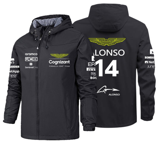 F1 Aston Martin Fernando Alonso 14 Men's Outdoor Champion Jacket Waterproof Wind breaker