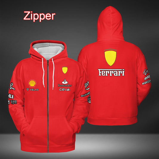 Men's Formula 1 Hooded Ferrari Sweatshirt Casual Zip Through Jacket