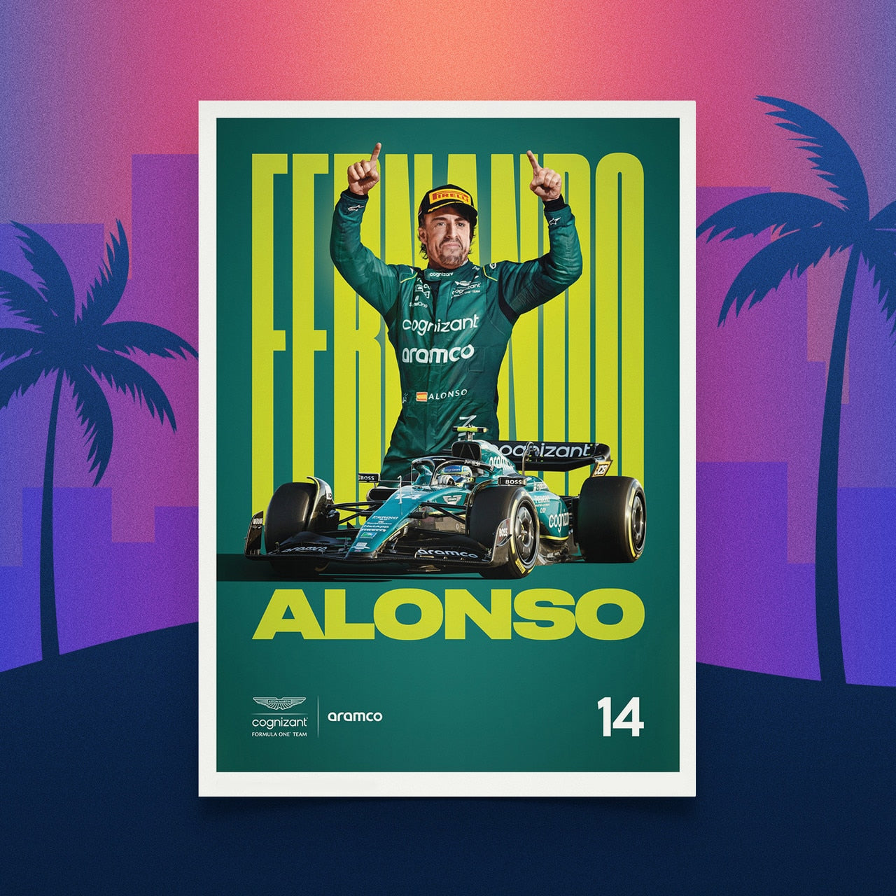 F1 Grand Prix Miami Poster Aston Martin Team Fernando Alonso Canvas Prints