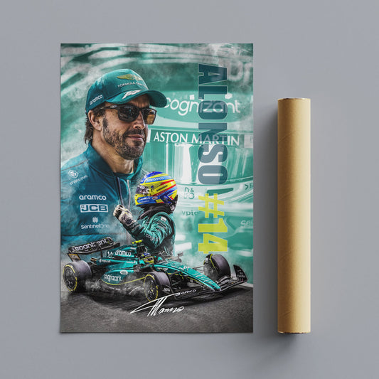 F1 Aston Martin Team Driver Fernando Alonso 14 Portraits Canvas Paint Prints Fan Home Decor Great Gift