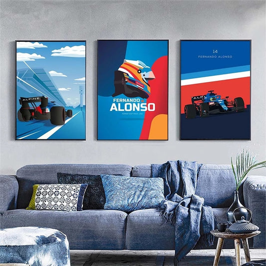 F1 Aston Martin Driver Fernando Alonso 14 Canvas Prints Modern Sport Wall Art