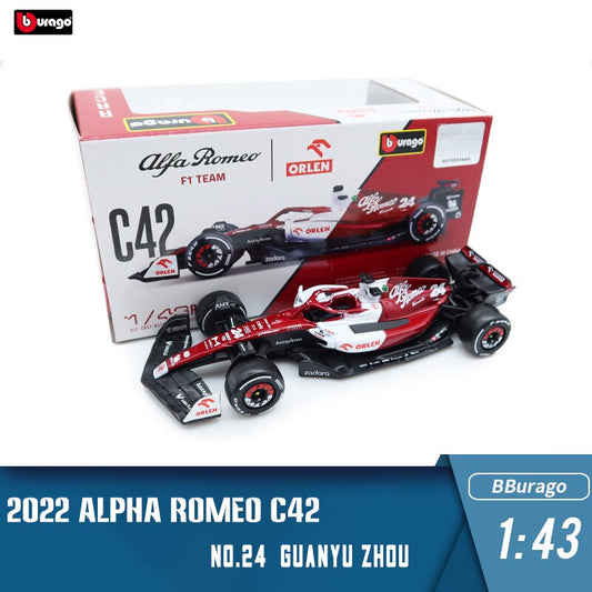 Bburago 1:43 2022 Alpha Romeo C42 #24Guanyu Zhou #77Valtteri Bottas Alloy F1 car model simulation decoration collection gift toy