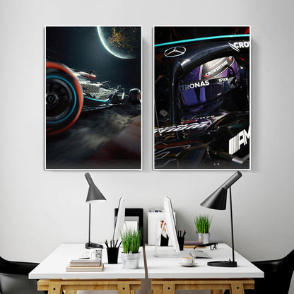 Mercedes AMG Formula 1 7 Times World Champion Lewis Hamilton Graffiti Canvas Wall Art